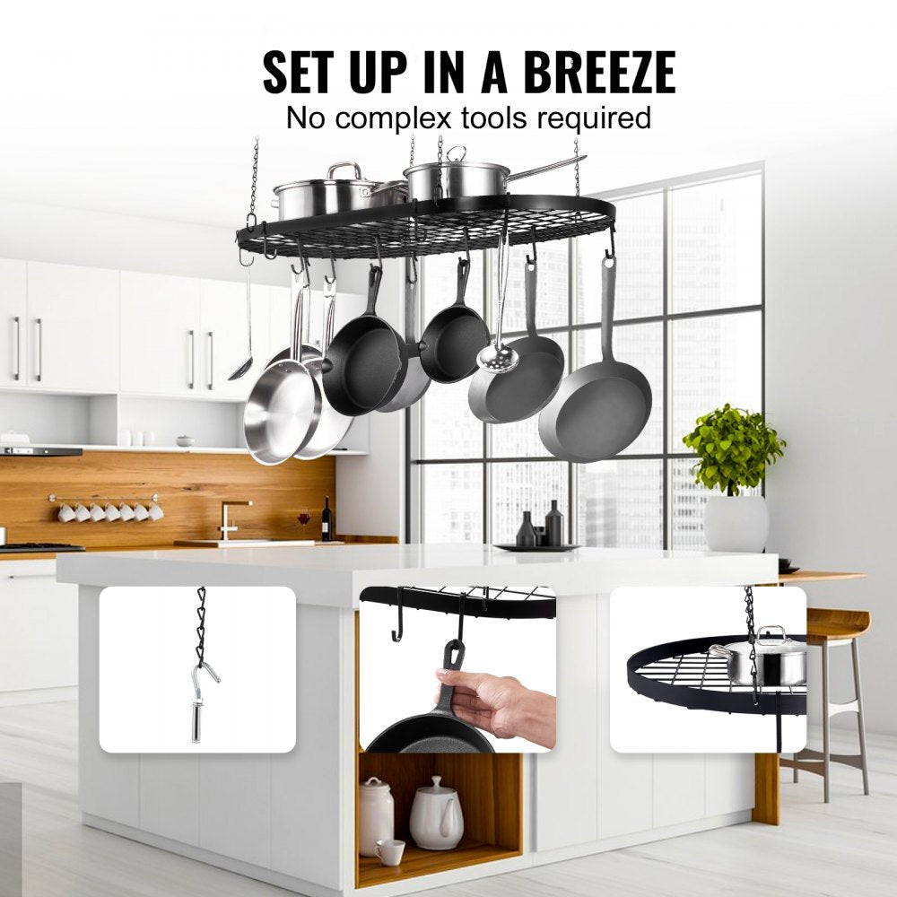 Hanging Pot Rack, 32 inch Hanging Pot Rack Ceiling Mount, Ceiling Pot Rack with 12 S Hooks, 80 lbs Loading Weight, Ideal for Home, Restaurant, Kitchen Cookware, Utensils