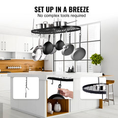 Hanging Pot Rack, 32 inch Hanging Pot Rack Ceiling Mount, Ceiling Pot Rack with 12 S Hooks, 80 lbs Loading Weight, Ideal for Home, Restaurant, Kitchen Cookware, Utensils