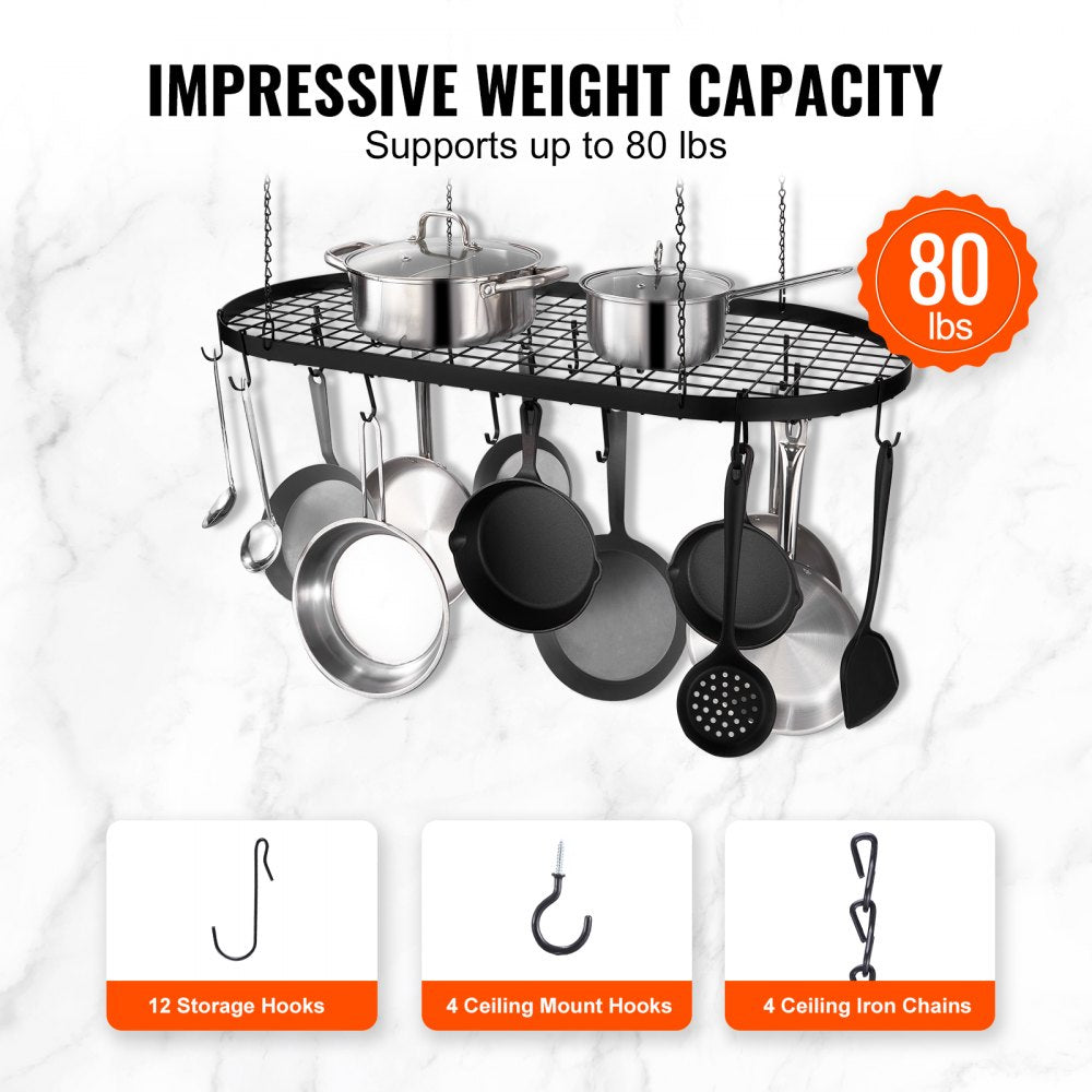 Hanging Pot Rack, 36 inch Hanging Pot Rack Ceiling Mount, Ceiling Pot Rack with 20 S Hooks, 80 lbs Loading Weight, Ideal for Home, Restaurant, Kitchen Cookware, Utensils