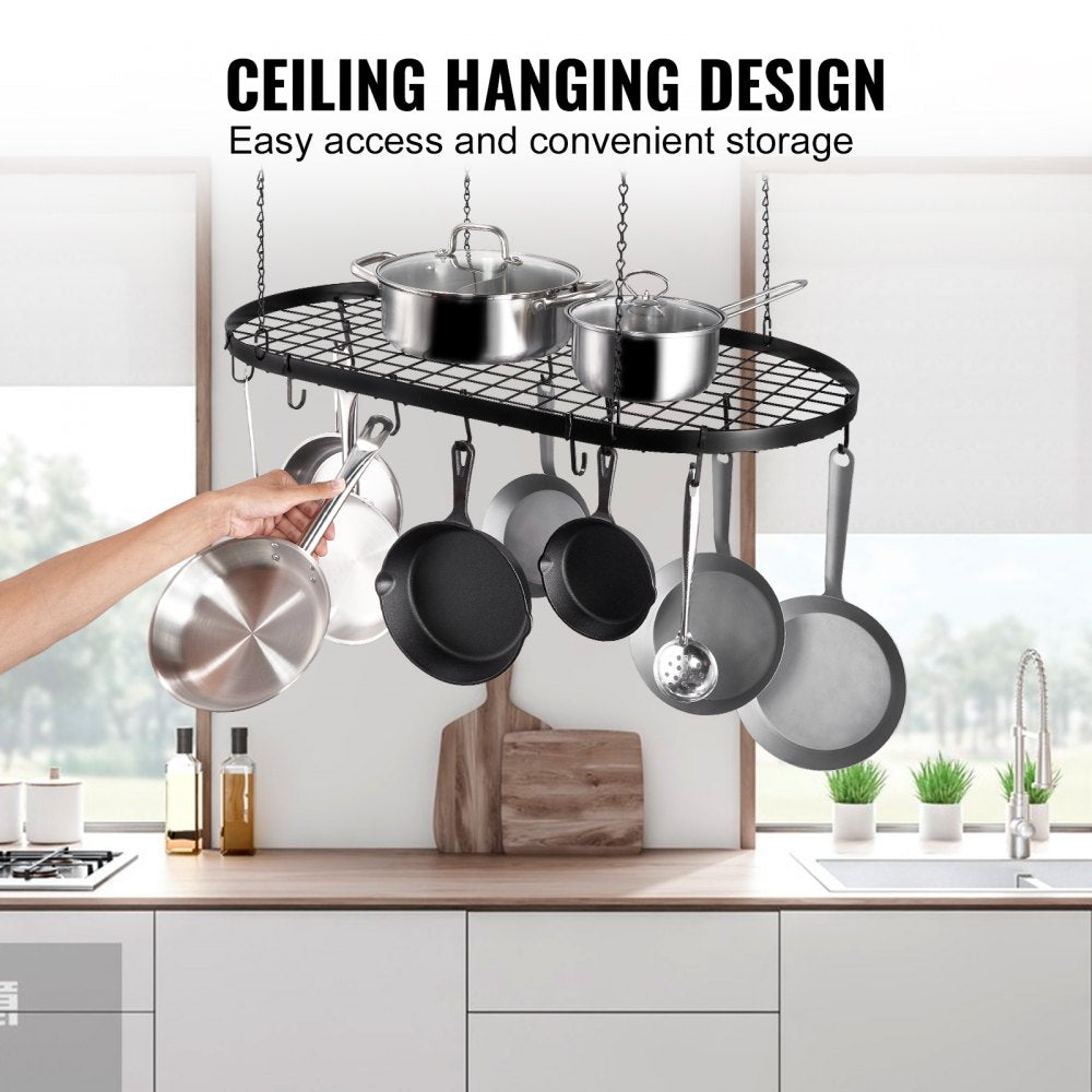 Hanging Pot Rack, 36 inch Hanging Pot Rack Ceiling Mount, Ceiling Pot Rack with 20 S Hooks, 80 lbs Loading Weight, Ideal for Home, Restaurant, Kitchen Cookware, Utensils