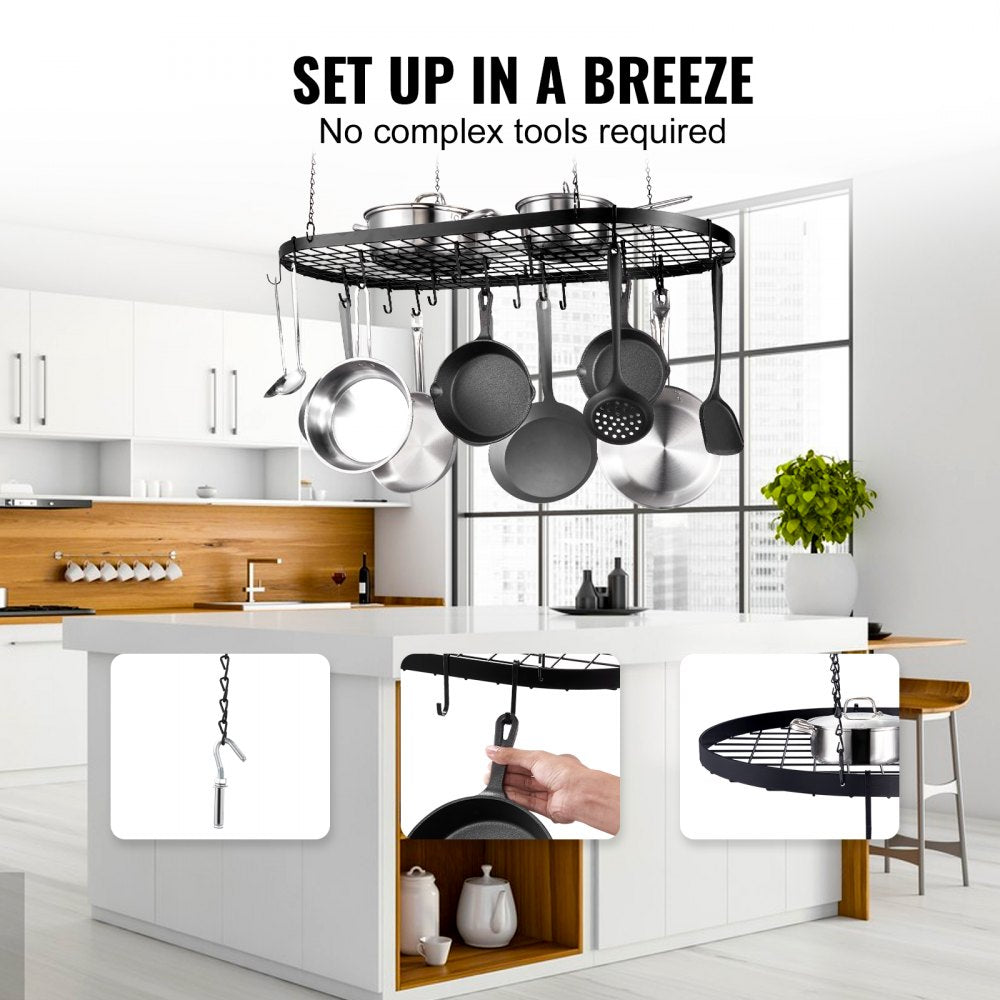 Hanging Pot Rack, 36 inch Hanging Pot Rack Ceiling Mount, Ceiling Pot Rack with 20 S Hooks, 80 lbs Loading Weight, Ideal for Home, Restaurant, Kitchen Cookware, Utensils