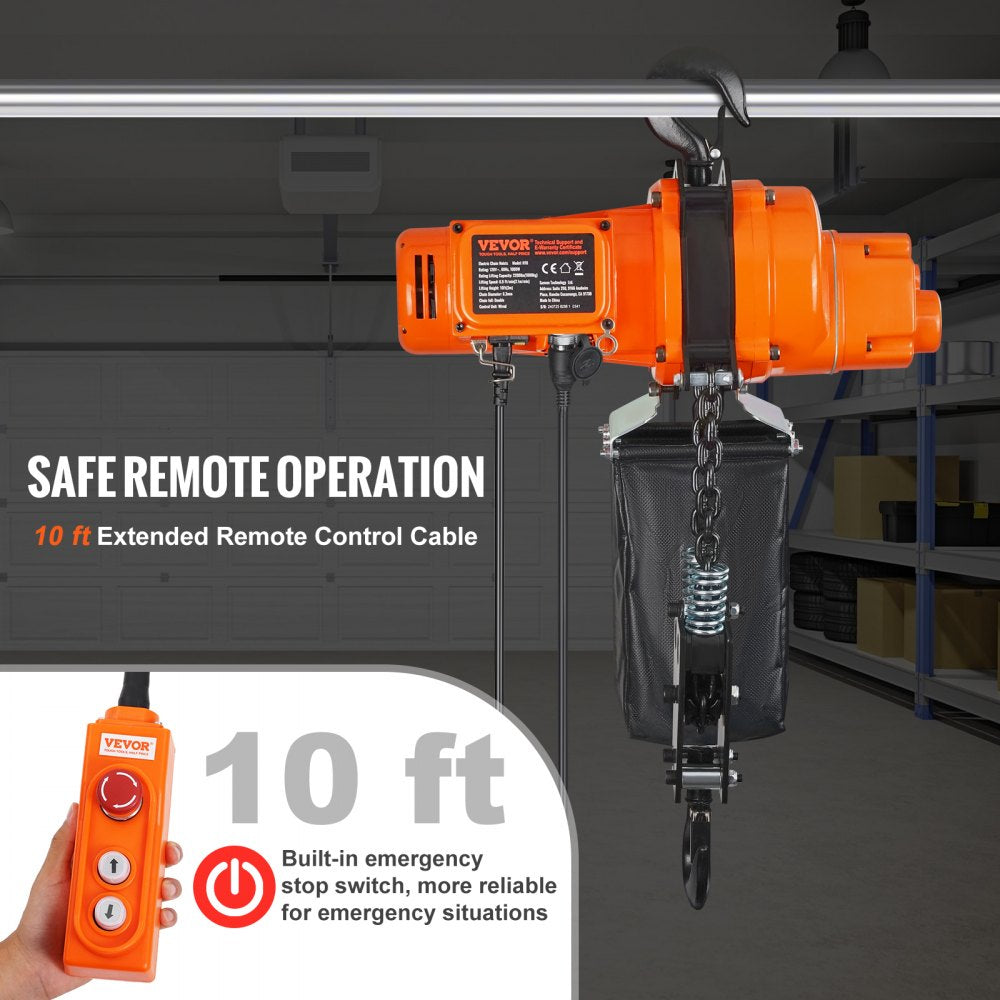 Electric Chain Hoist Single Phase Crane Hoist 2200 lbs Load 10 ft Lifting