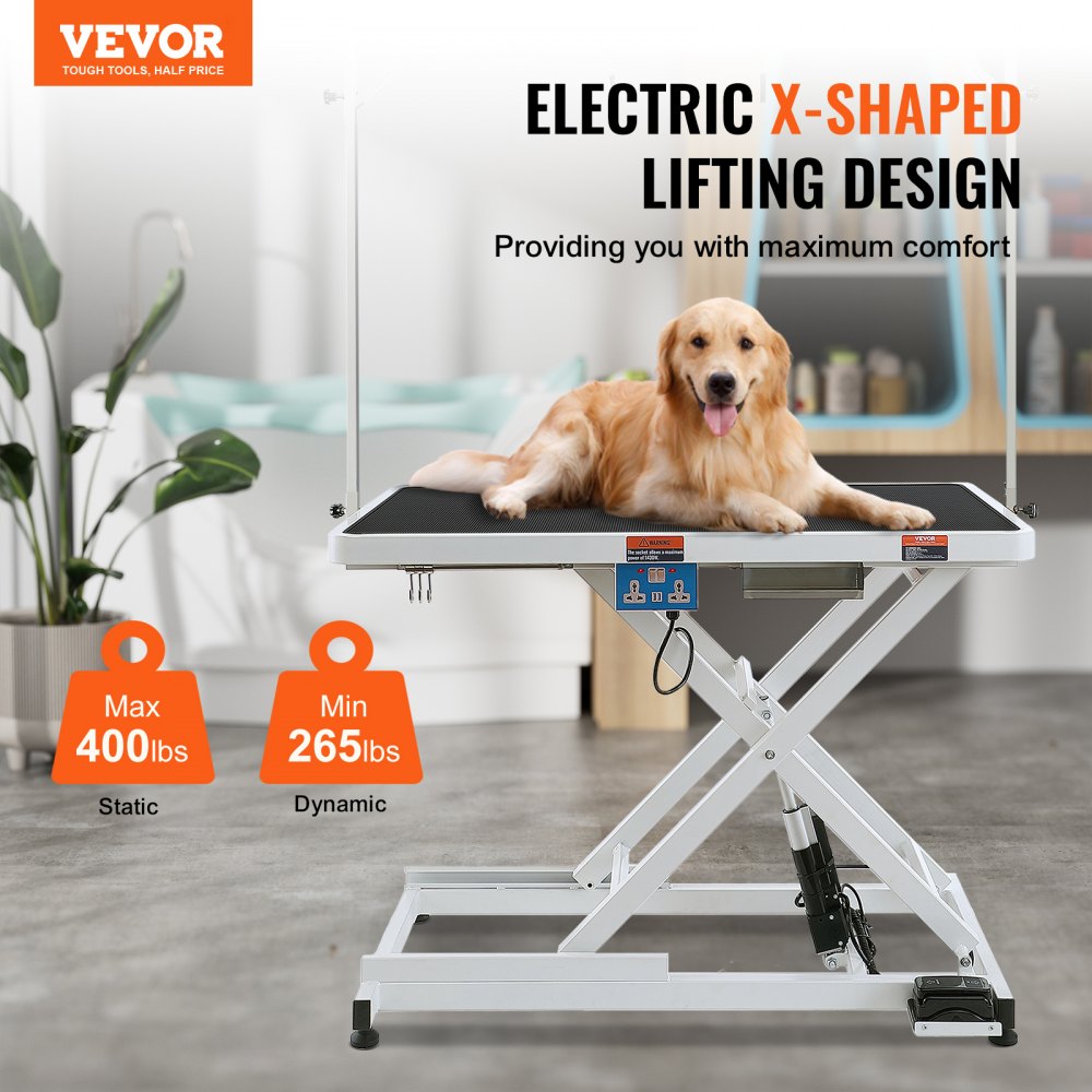 50" Electric Pet Grooming Table, Heavy Duty Dog Grooming Arm for Large Dogs, Height Adjustable Dog Grooming Station, Anti Slip Tabletop/Dog Grooming Station, Max Bearing 400LBS