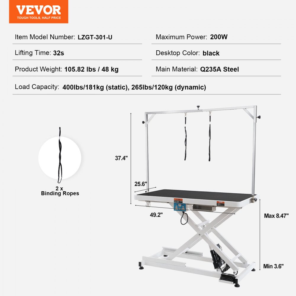 50" Electric Pet Grooming Table, Heavy Duty Dog Grooming Arm for Large Dogs, Height Adjustable Dog Grooming Station, Anti Slip Tabletop/Dog Grooming Station, Max Bearing 400LBS