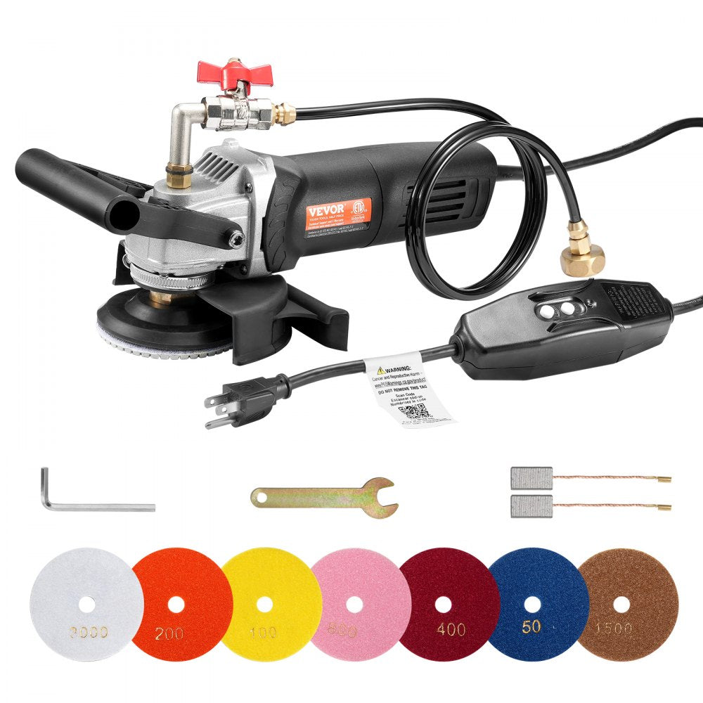 Bostome 4-inch wet stone polisher with 6 speeds, 7 pads, water injection, and accessories.