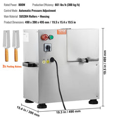 Electric Sugar Cane Juicer, 800W Sugarcane Juicer Machine with 661LBS/H High Output, 4 Stainless Steel Roller, Auto Roller Pressure Adjustment Sugarcane Juice Press Extractor for Home/Commercial