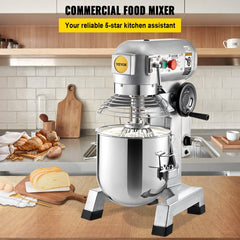 Commercial Food Mixer, 30Qt Commercial Mixer with Timing Function, 1100W Stainless Steel Bowl Heavy Duty Electric Food Mixer Commercial with 3 Speeds Adjustable 108/199/382 RPM, Dough Hook Whisk Beater Included, Perfect for Bakery Pizzeria