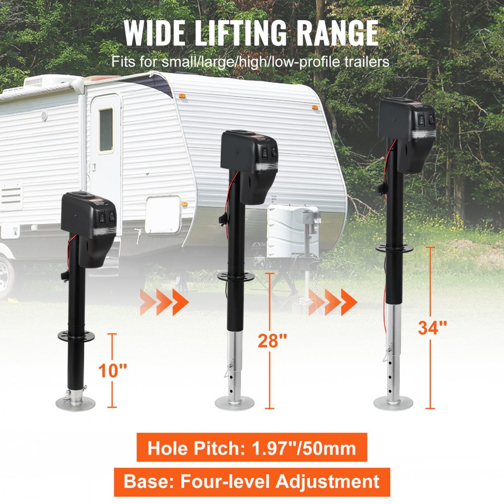 Electric Trailer Jack, Power Tongue Jack Weight Capacity 4000 lbs, 9.84"-33.85" Electric Tongue Jack with Waterproof Cover for Lifting RV Trailer, Horse Trailer, Utility Trailer, Yacht Trailer
