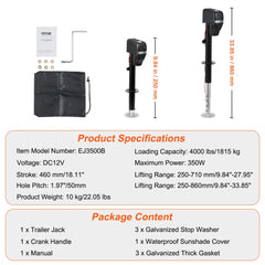 Electric Trailer Jack, Power Tongue Jack Weight Capacity 4000 lbs, 9.84"-33.85" Electric Tongue Jack with Waterproof Cover for Lifting RV Trailer, Horse Trailer, Utility Trailer, Yacht Trailer