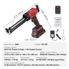 Bostome 20V cordless caulking gun with 10oz tube, 4 speeds, anti-drip, and LED light.