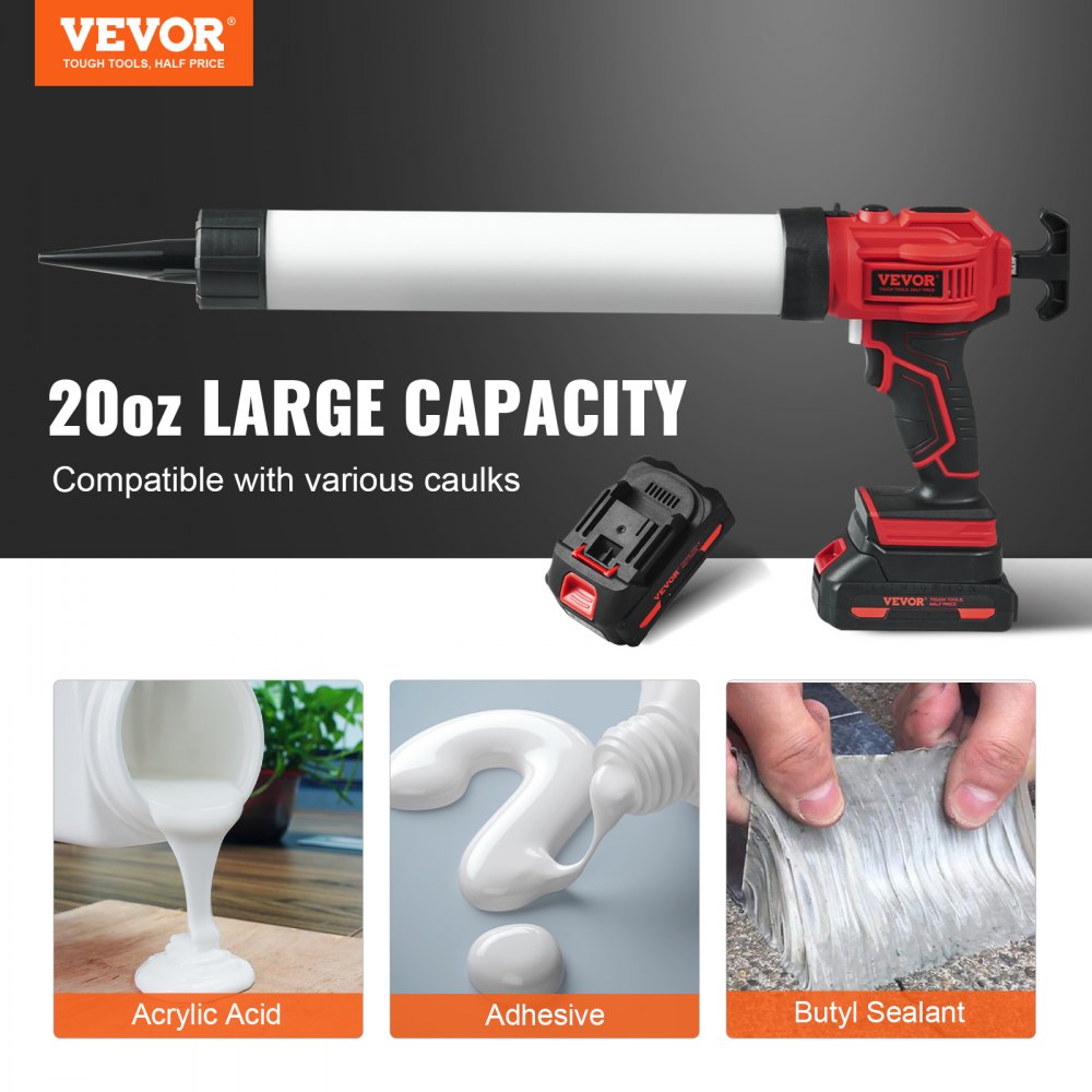 Bostome 20V cordless caulking gun with 20oz capacity and four-speed settings for precise control.