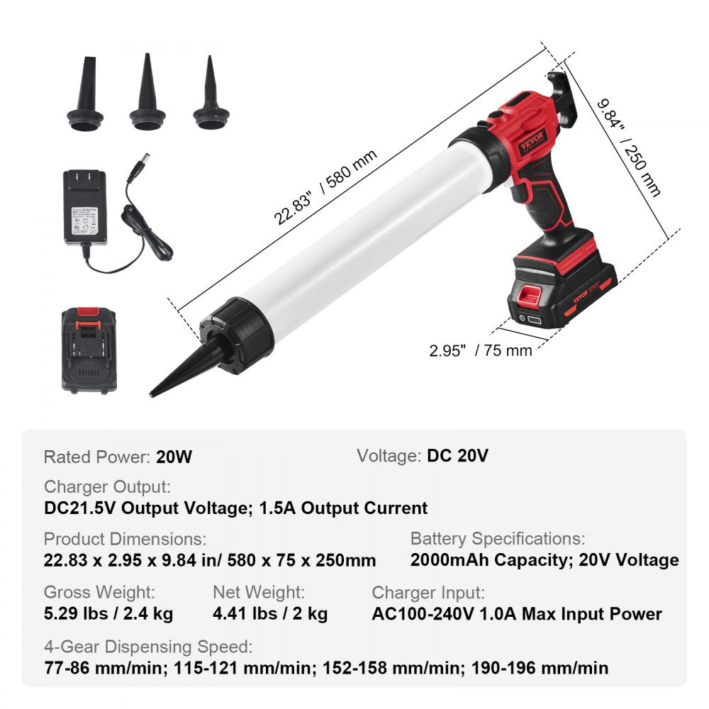 Bostome 20V cordless caulking gun with 20oz capacity and four-speed settings for precise application.