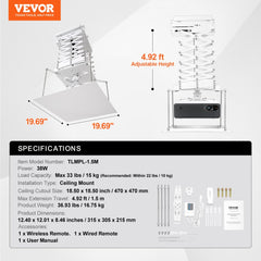 Motorized Projector Lift Electric Projector Lift Adjustable Height 59 in