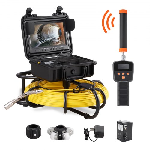 Bostome 300ft sewer camera with 9in 720p screen and adjustable LED lights for pipe inspections.