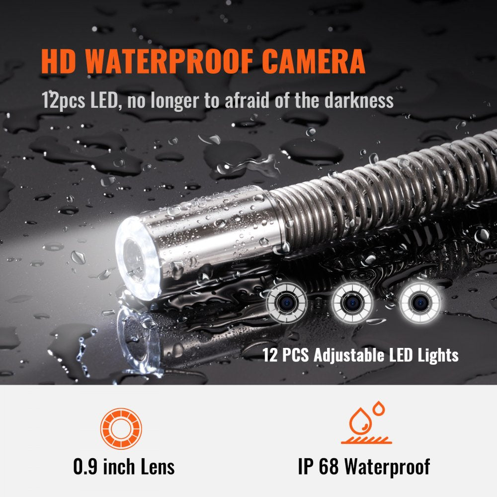 Bostome 300ft sewer camera with 9in 720p screen and IP68 waterproof design for pipe inspections.