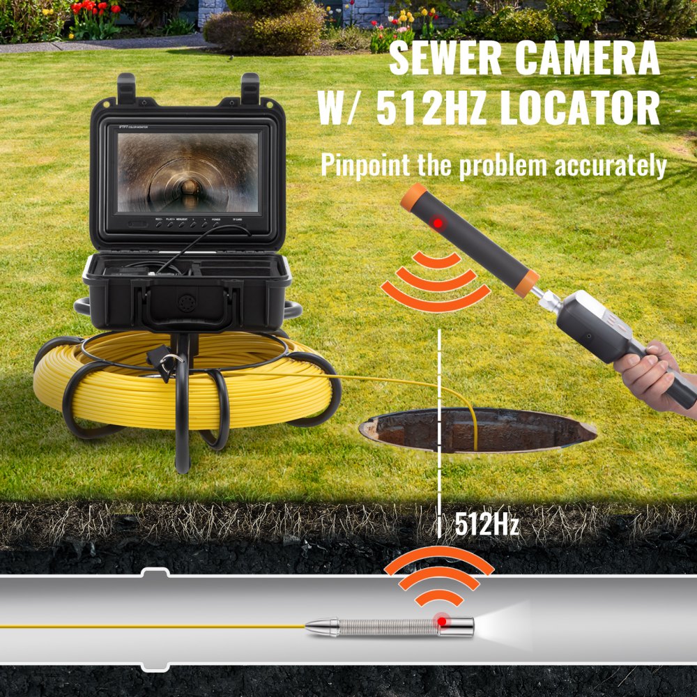 Bostome 300ft sewer camera with 9in 720p screen and IP68 waterproof design for inspections.