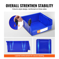 Plastic Storage Bin, (11-Inch x 11-Inch x 5-Inch), Hanging Stackable Storage Organizer Bin, Blue/Red, 6-Pack, Heavy Duty Stacking Containers for Closet, Kitchen, Office, or Pantry Organization