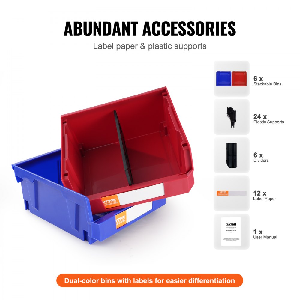 Plastic Storage Bin, (11-Inch x 11-Inch x 5-Inch), Hanging Stackable Storage Organizer Bin, Blue/Red, 6-Pack, Heavy Duty Stacking Containers for Closet, Kitchen, Office, or Pantry Organization