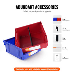 Plastic Storage Bin, (11-Inch x 11-Inch x 5-Inch), Hanging Stackable Storage Organizer Bin, Blue/Red, 6-Pack, Heavy Duty Stacking Containers for Closet, Kitchen, Office, or Pantry Organization