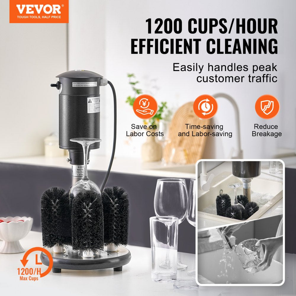 Electric Glass Washer 5-Brush Bar Glass Cleaner 1200 Cups/H for Wine Glass