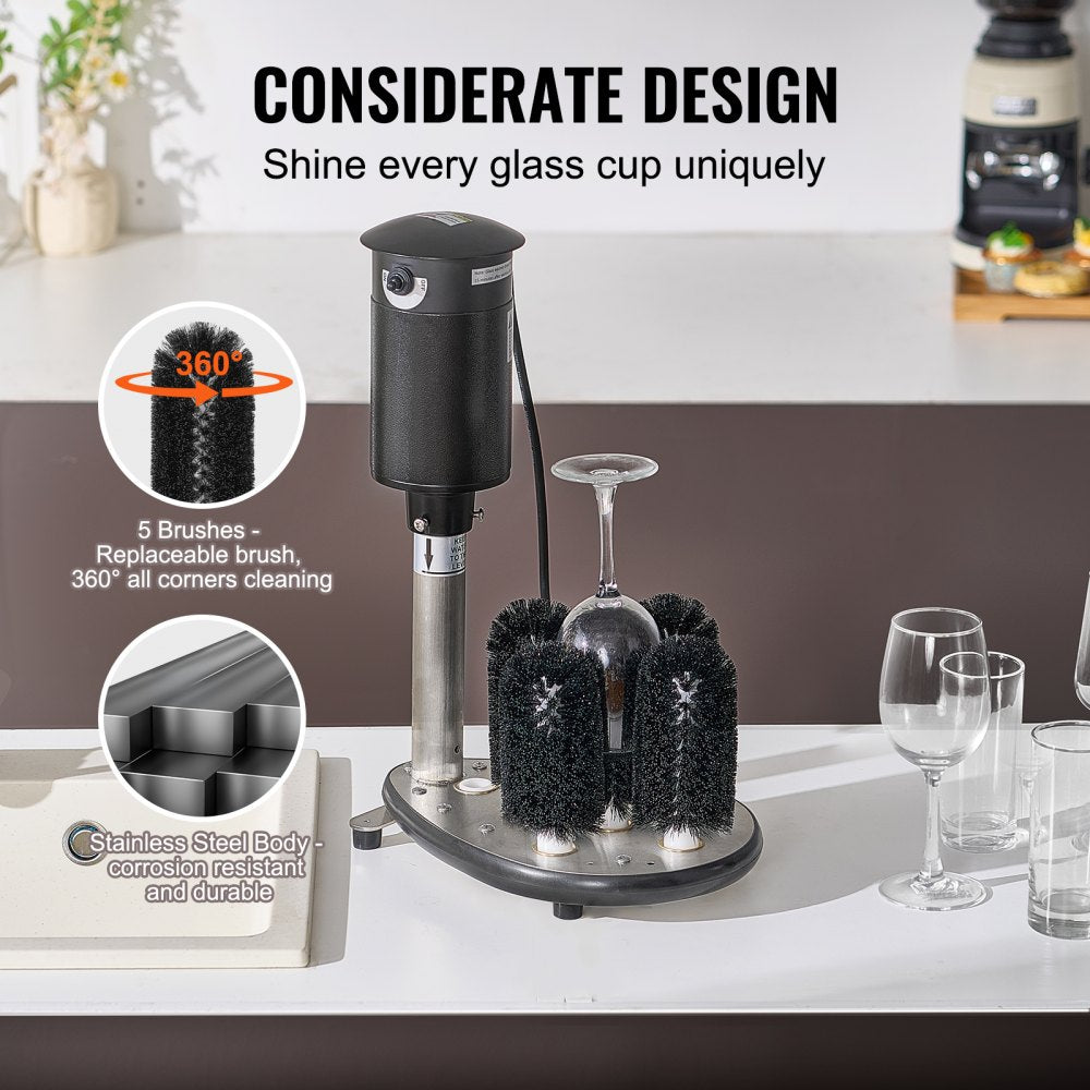 Electric Glass Washer 5-Brush Bar Glass Cleaner 1200 Cups/H for Wine Glass