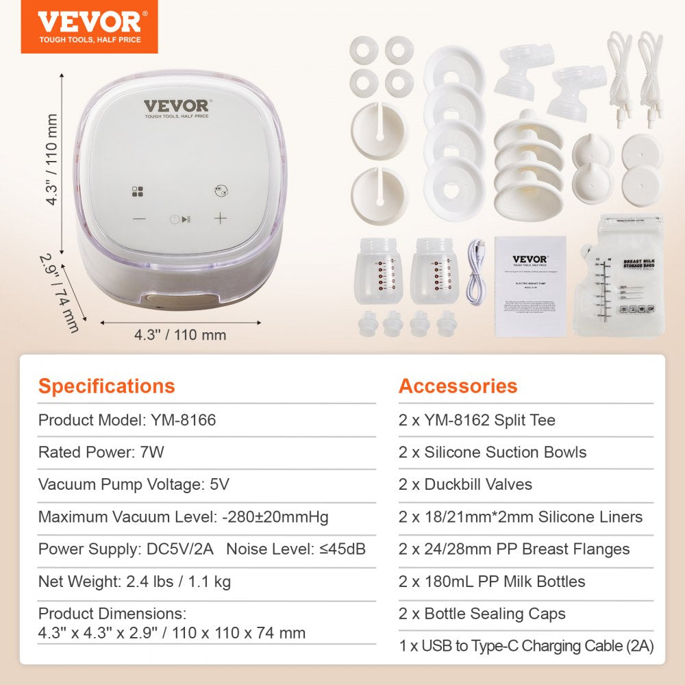 Breast Pump Double Electric Breast Pumps 4 Mode & 16 Level 300mmHg Suction
