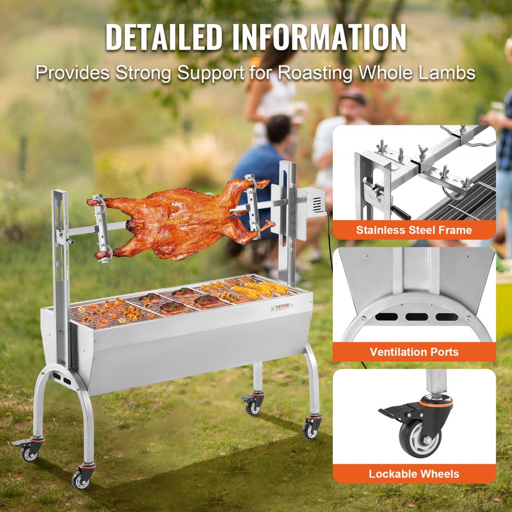 Roaster Spit Rotisserie BBQ Grill Pig Lamb Chicken Roaster 52W 198LBS