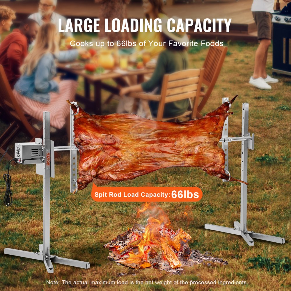 56" Electric BBQ Rotisserie Grill Kit Stainless Steel Grill 132lb Pig Lamb