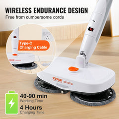 Bostome Cordless Electric Spin Mop with LED headlight and adjustable length for easy cleaning.