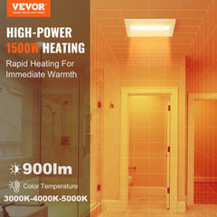 Ceiling-mounted bathroom exhaust fan with 1500W heating element and ventilation grille.