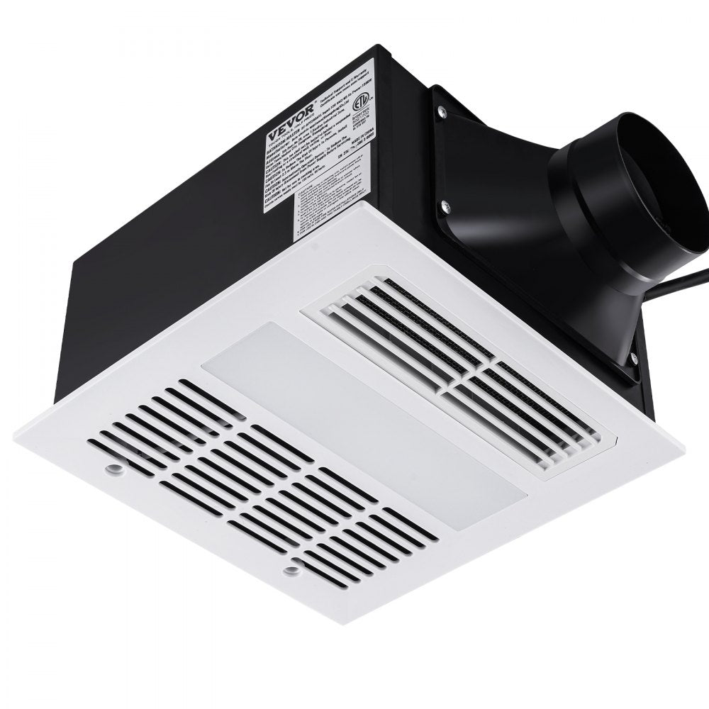 A white and black bathroom exhaust fan with a light and vent grille.