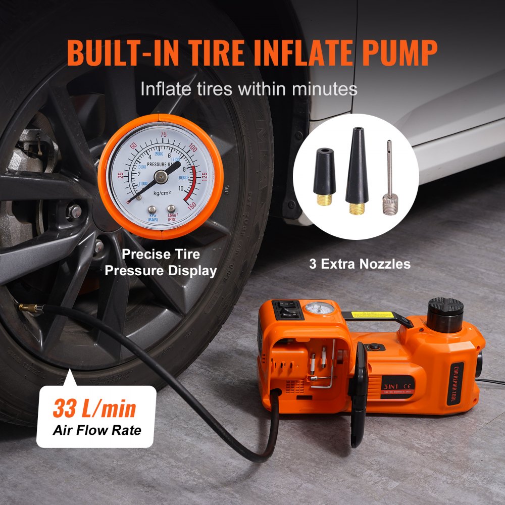 Electric Car Jack, 5 Ton/11023 LBS Hydraulic Jack with Electric Impact Wrench, Portable Car Lift with Built-in Inflatable Pump, and LED Light for SUV MPV Sedan Truck Change Tires Garage Repair