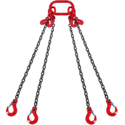 1/4" x 5` Chain Sling 4 Legs G80 Lifting Chain with Grab Hooks 6600 lbs