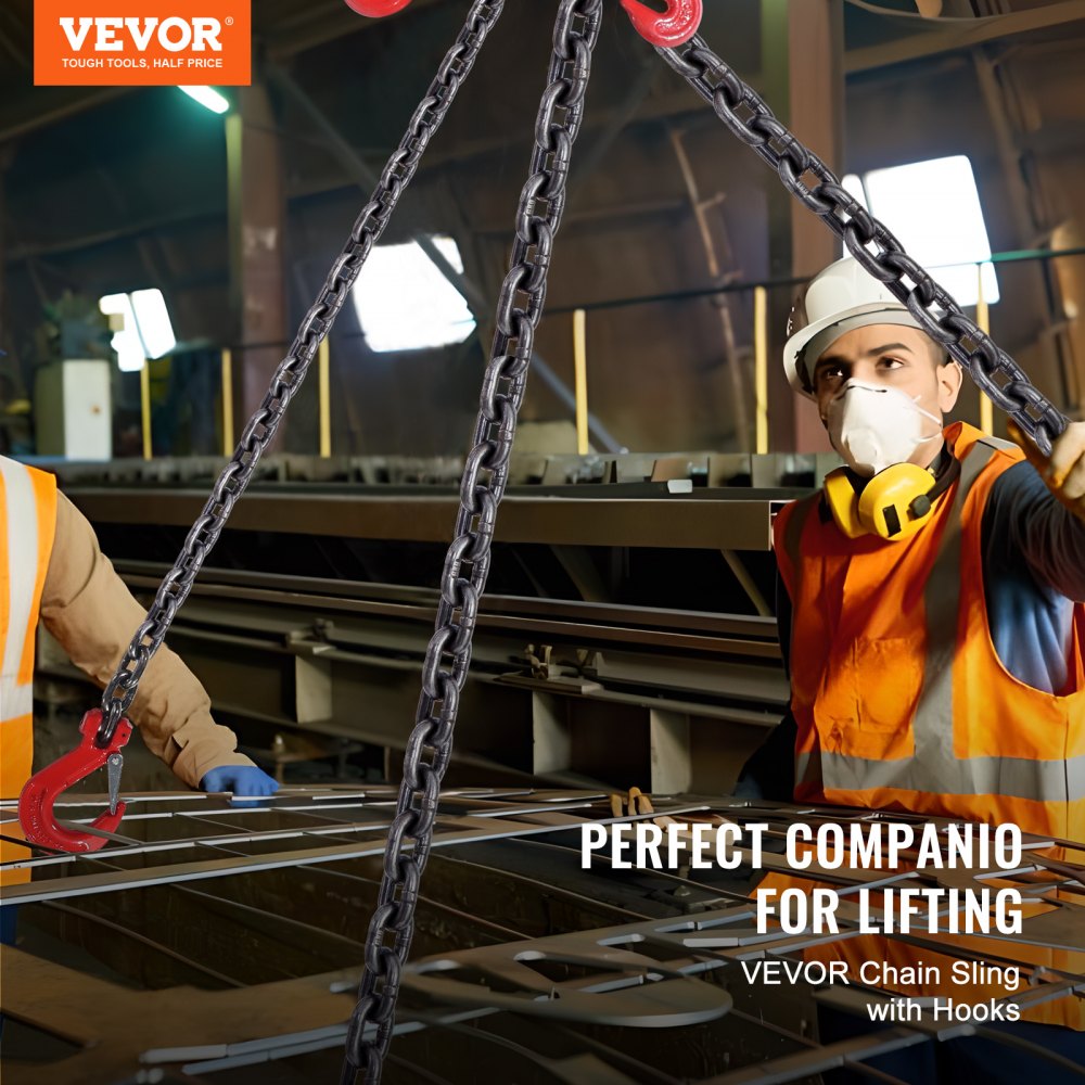 1/4" x 5` Chain Sling 4 Legs G80 Lifting Chain with Grab Hooks 6600 lbs