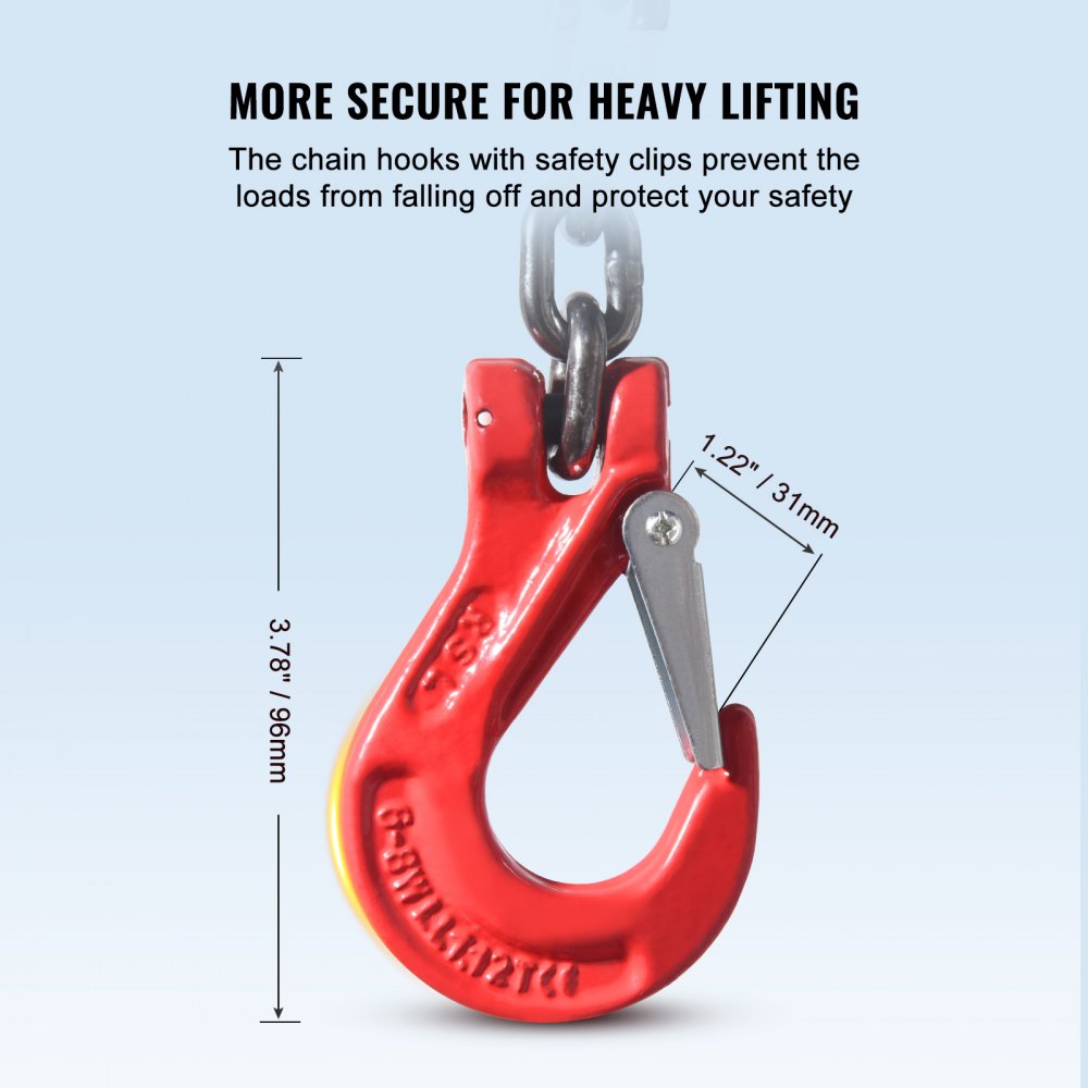 1/4" x 5` Chain Sling 4 Legs G80 Lifting Chain with Grab Hooks 6600 lbs