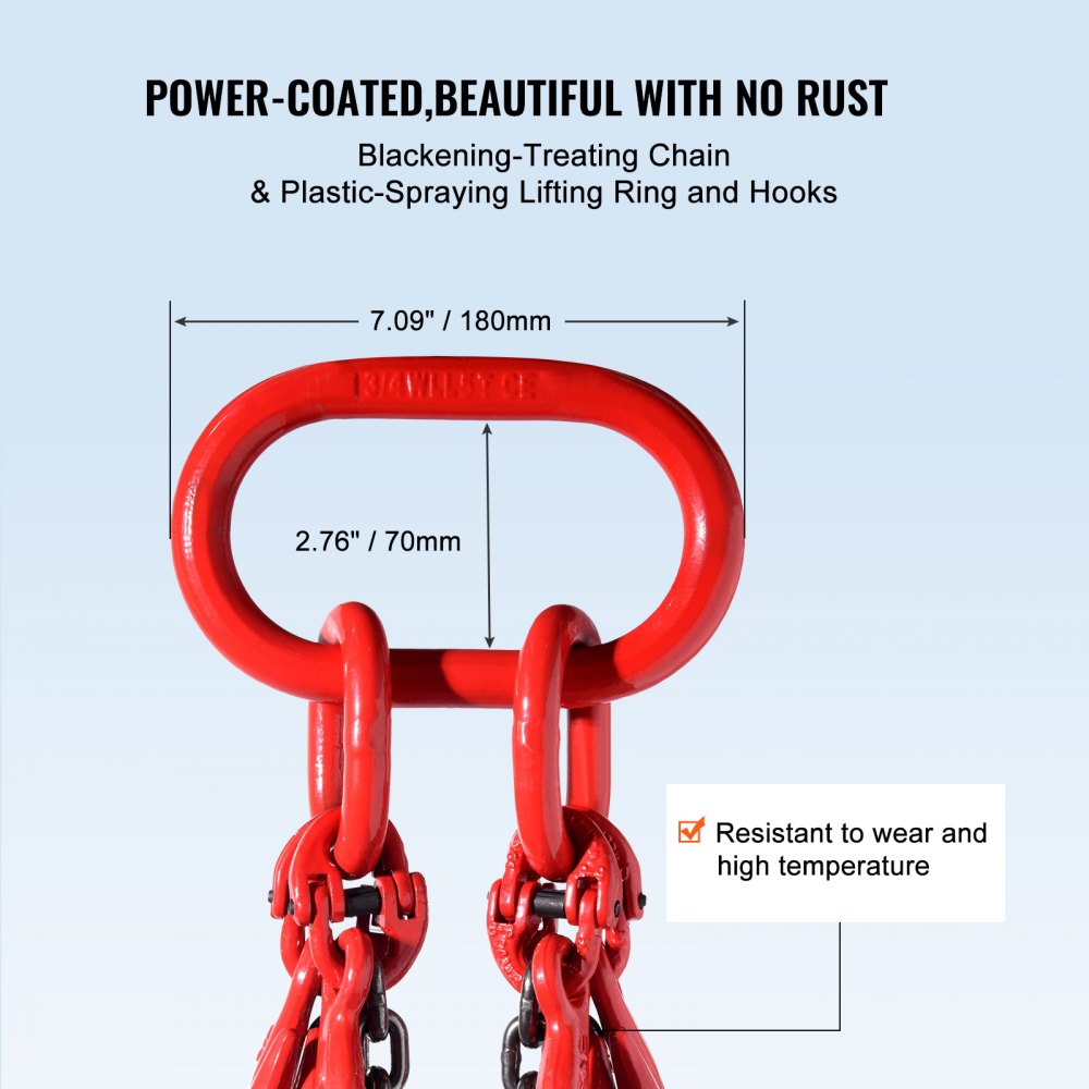 1/4" x 5` Chain Sling 4 Legs G80 Lifting Chain with Grab Hooks 6600 lbs