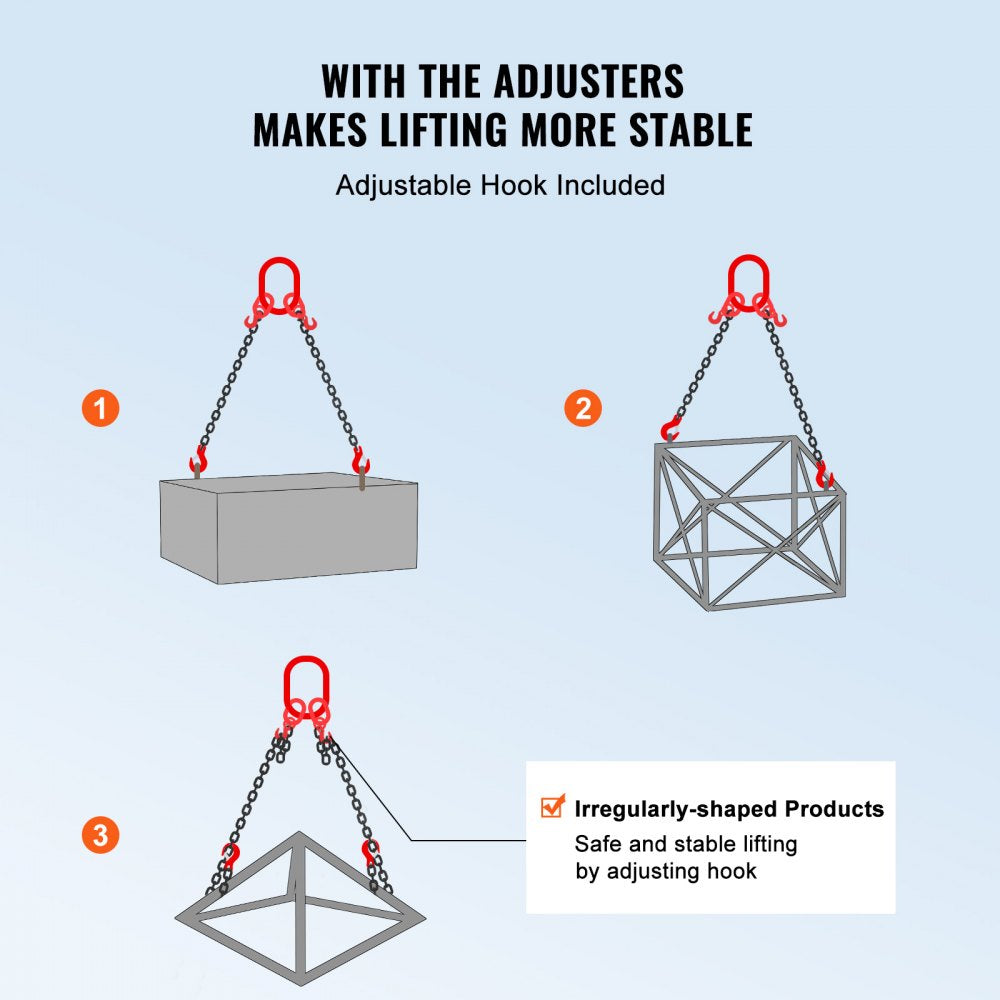 5/16" x 6` Chain Sling 2 Legs G80 Lifting Chain with Grab Hooks 6600 lbs