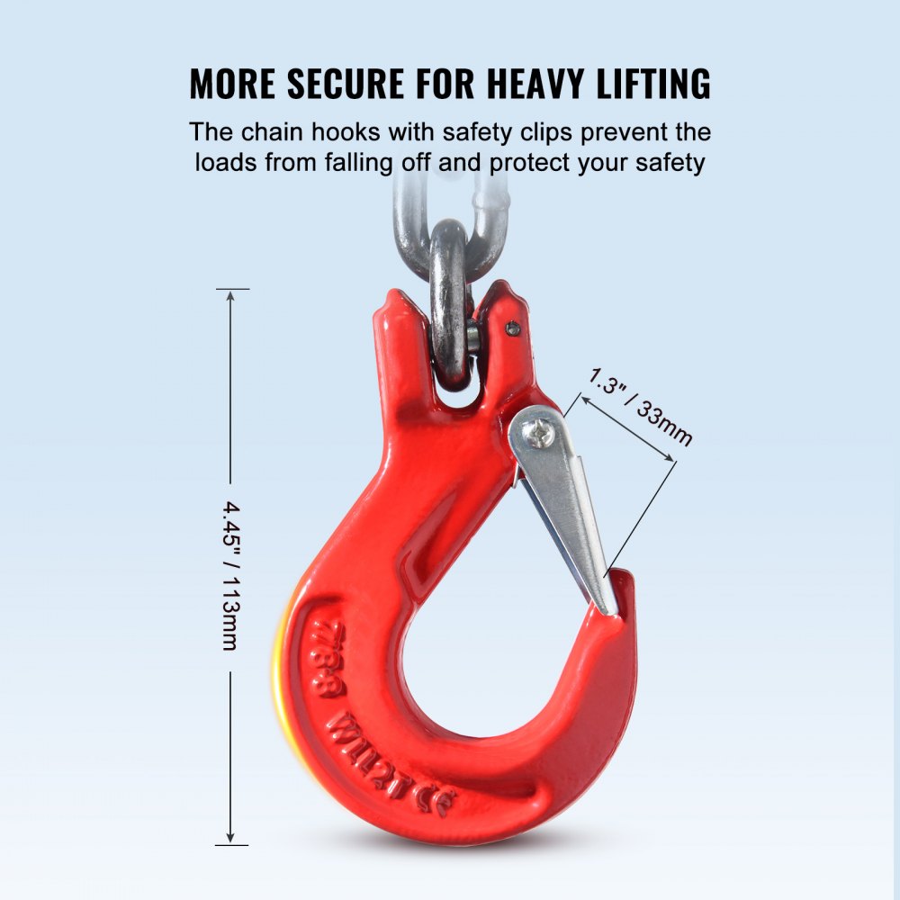 5/16" x 6` Chain Sling 2 Legs G80 Lifting Chain with Grab Hooks 6600 lbs