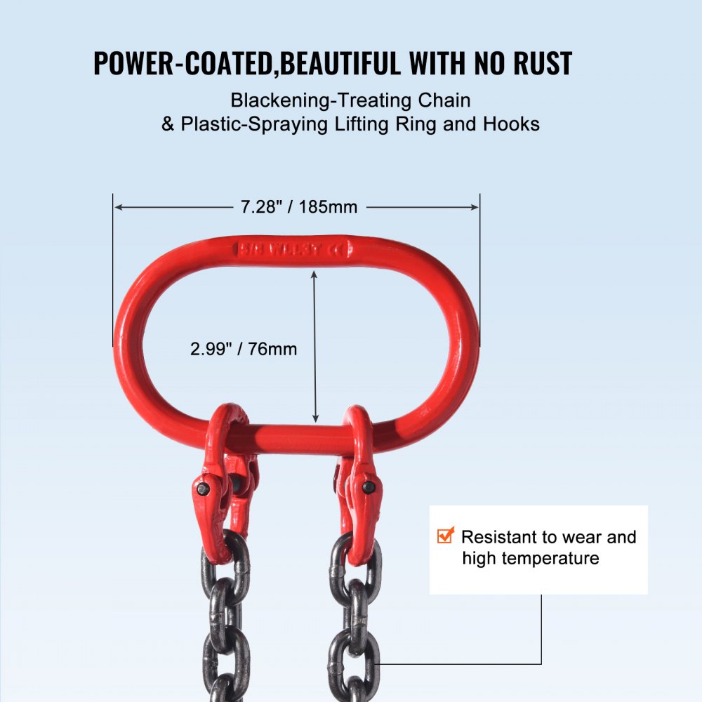 5/16" x 6` Chain Sling 2 Legs G80 Lifting Chain with Grab Hooks 6600 lbs