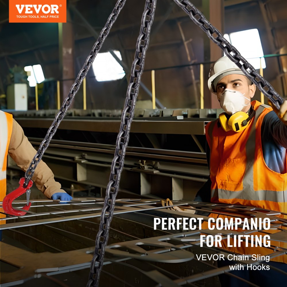 3/8" x 10` Chain Sling 4 Legs G80 Lifting Chain with Grab Hooks 18400 lbs