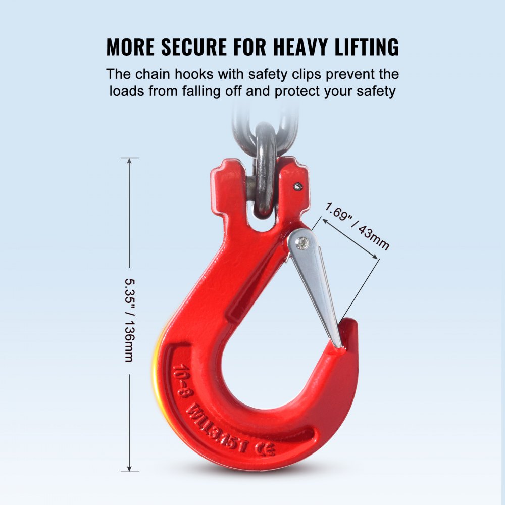 3/8" x 10` Chain Sling 4 Legs G80 Lifting Chain with Grab Hooks 18400 lbs