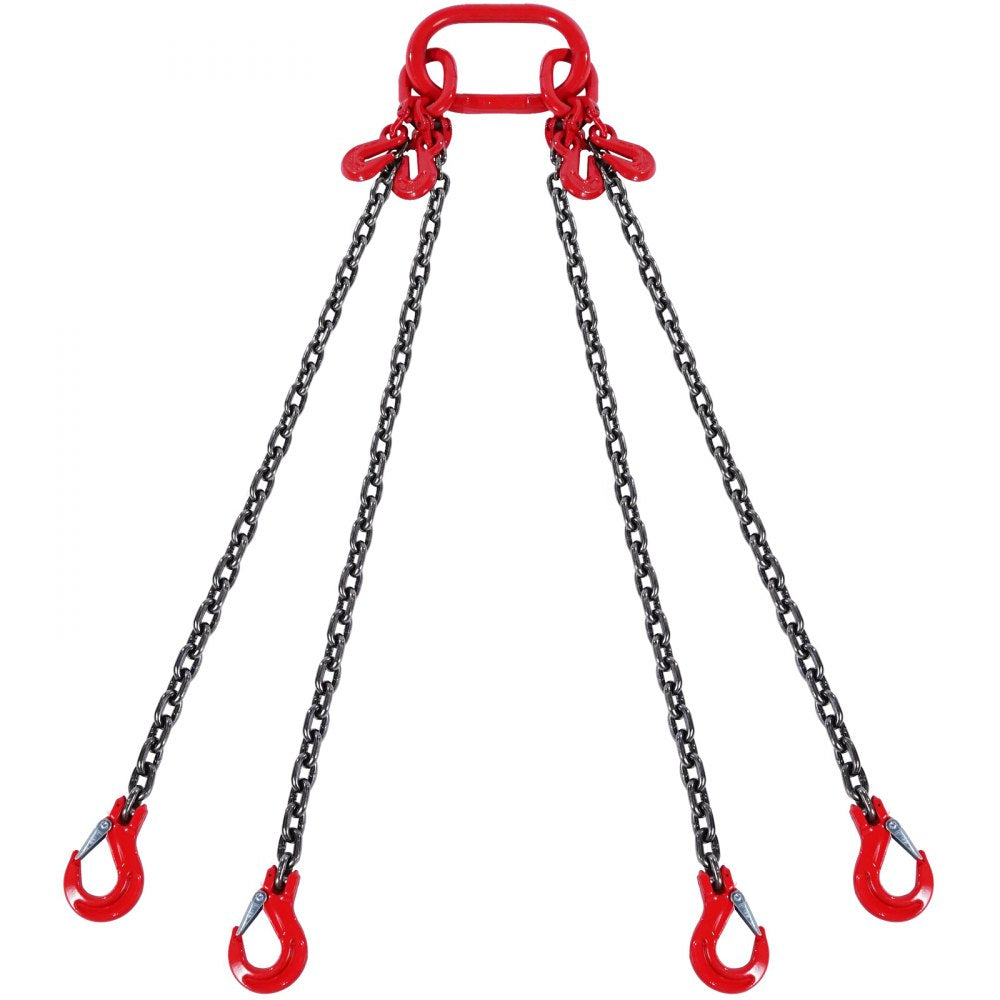 3/8" x 10` Chain Sling 4 Legs G80 Lifting Chain with Grab Hooks 18400 lbs