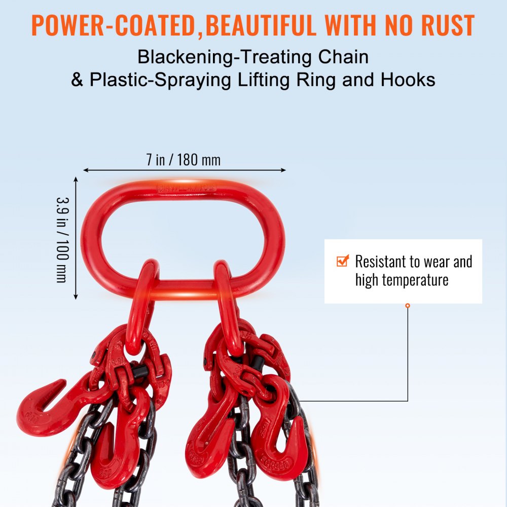 Chain Sling, 11000 lbs Weight Capacity, 5/16`` x 5` G80 Lifting Chain with Grab Hooks, DOT Certified, Blackening Coating Manganese Steel & Adjustable Length, for Dock Factory Construction Site