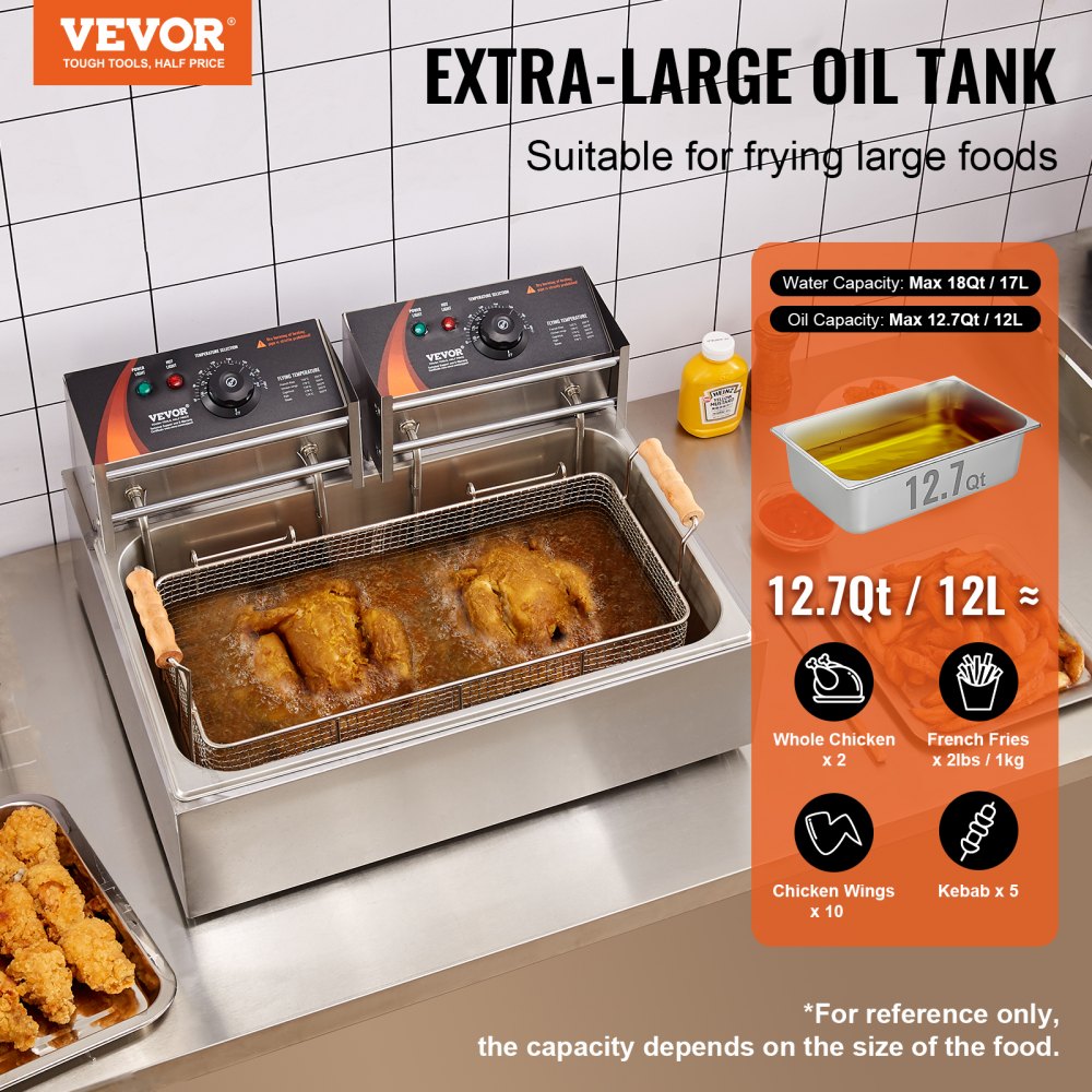 Commercial Electric Deep Fryer Countertop Deep Fryer 3000W 18Qt / 17L