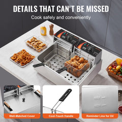 Commercial Electric Deep Fryer Countertop Deep Fryer 3000W 18Qt / 17L