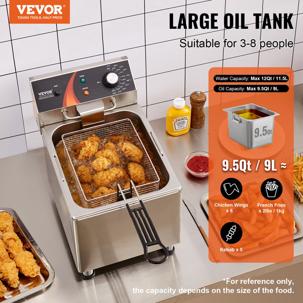 Commercial Electric Deep Fryer Countertop Deep Fryer 1750W 12Qt / 11.5L