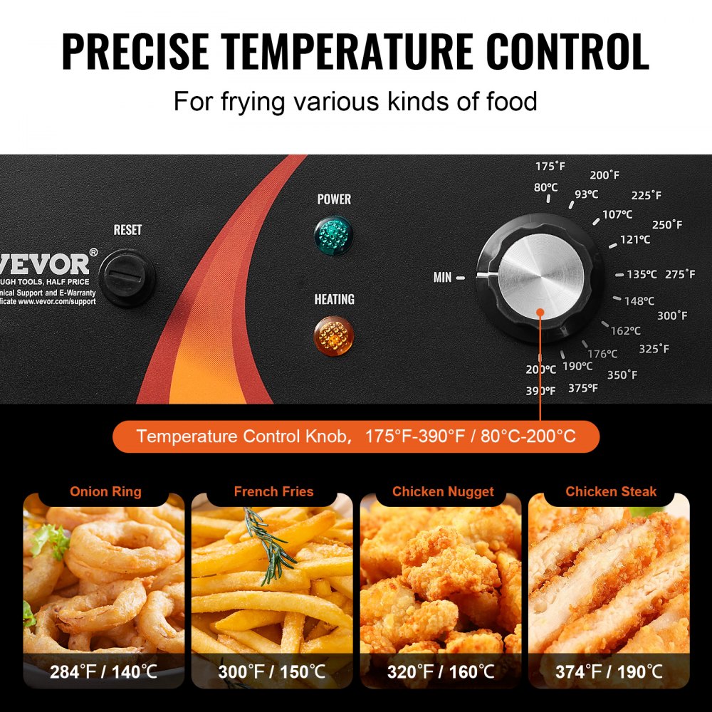 Commercial Electric Deep Fryer Countertop Deep Fryer 1750W 12Qt / 11.5L
