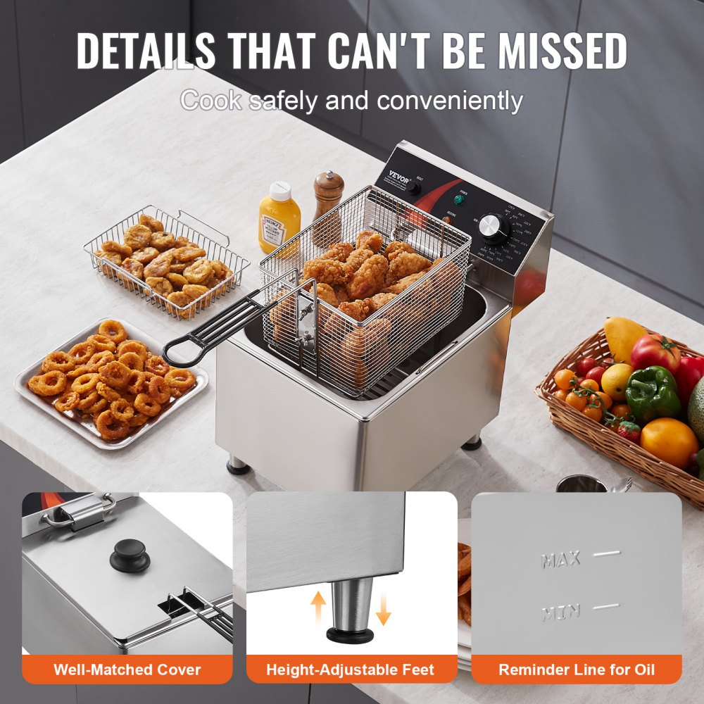 Commercial Electric Deep Fryer Countertop Deep Fryer 1750W 12Qt / 11.5L