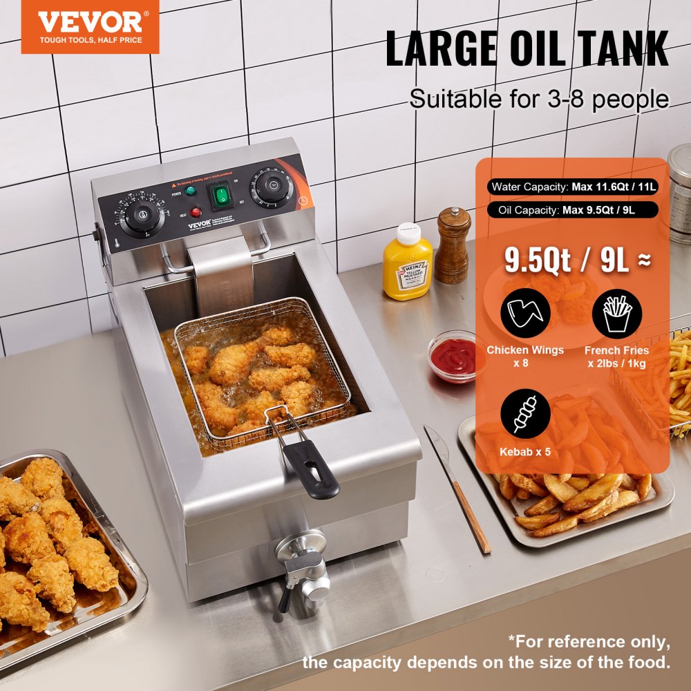 Commercial Electric Deep Fryer Countertop Deep Fryer 1500W 11.6Qt / 11L