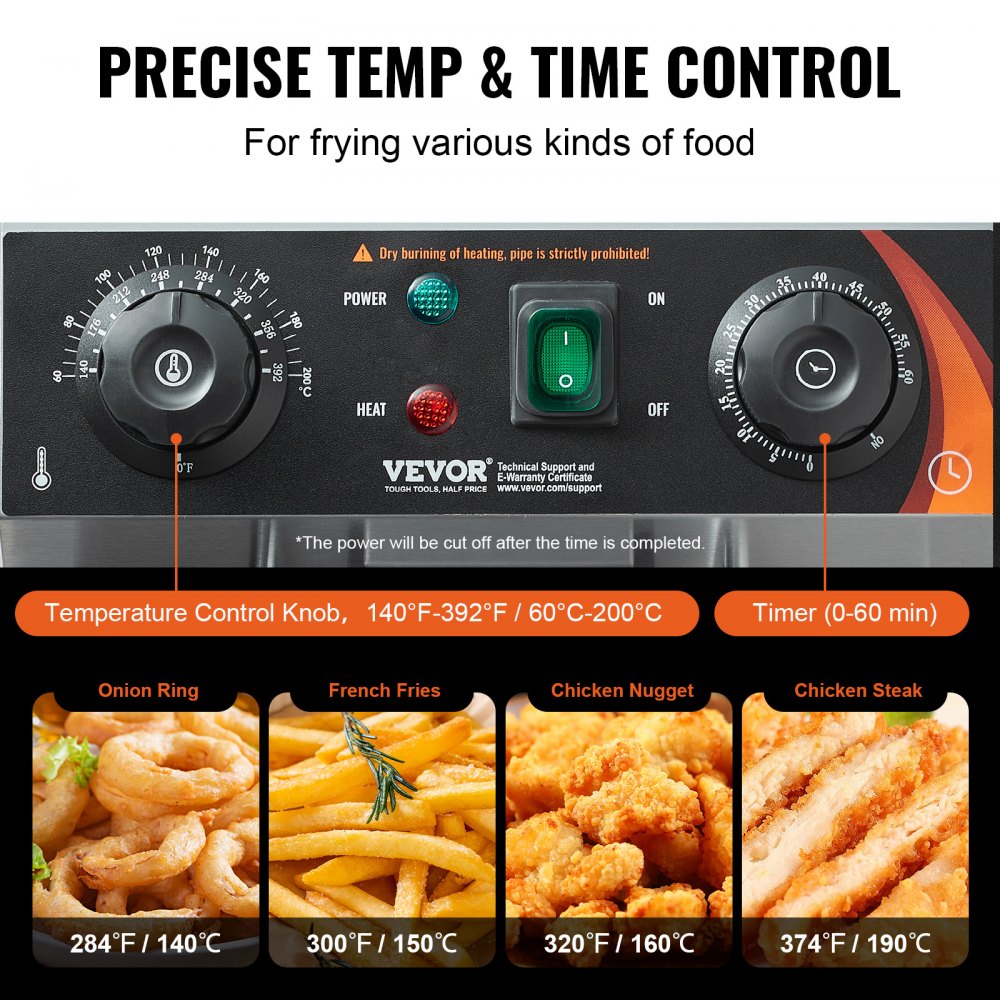 Commercial Electric Deep Fryer Countertop Deep Fryer 1500W 11.6Qt / 11L